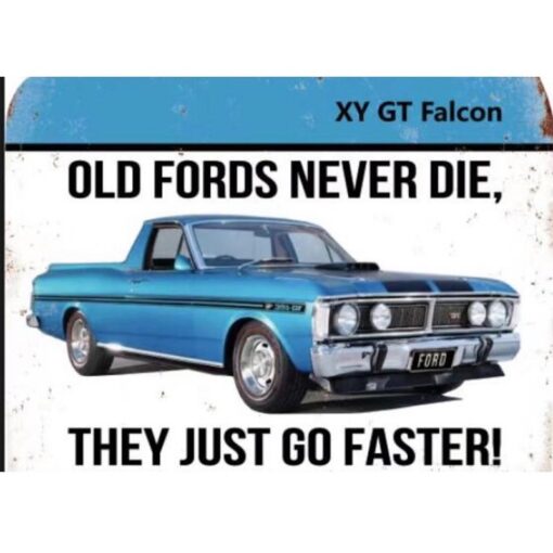 XY GT Falcon Ute Blue Flat Tin Sign